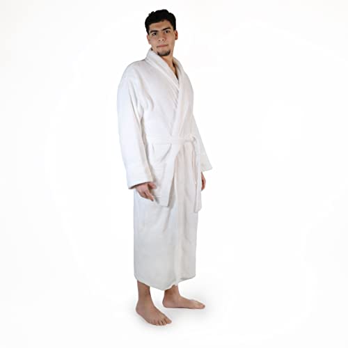 Men's Traditional Premium Turkish Cotton Lightweight Long Bathrobe with Pockets - Small-Medium, White3