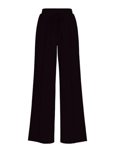 ALSOGO Womens Wide Leg Pants Casual Elastic High Waisted Pants Loose Straight Leg Pants Drawstring with Pockets2