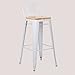 SKLUM Taburete Alto con Respaldo en Acero (75 cm) LIX Madera Blanco Comedor Cocina Bar Acero y Madera