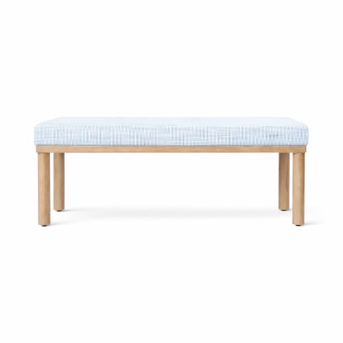 Image of HomePop 47.5 inch Oslo Bench - Blue Pinstripe Fabric