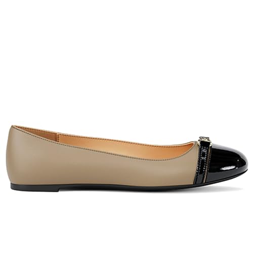 Michael Kors Mandy Ballerina aus beigem Leder mit schwarzer...