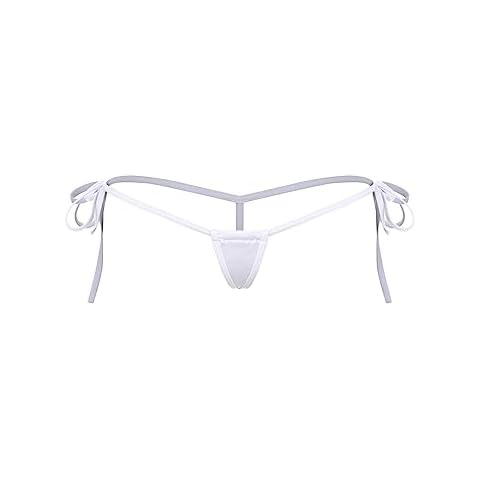 Oyolan Womens Sexy Low Waist Tie-Side T-Back Thong Underwear Panties Micro Mini G-String Panty White One Size Cover