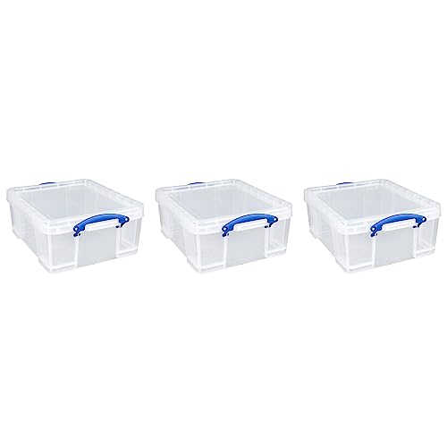 Image of Really Useful Box 17L Plastic Storage Bins, 3 Pack | Containers with Snap Lids and Clip Lock, Clear