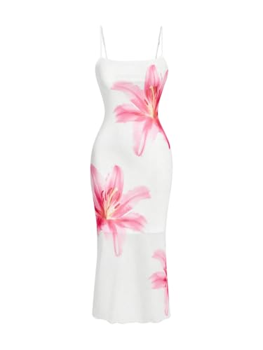 Floerns Women's Flower Print Slip Dress Spaghetti Strap Summer Bodycon Cami Dress