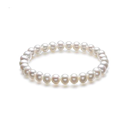 Freshwater Pearls Bracelets - AAA+ Oval White Pearl Stretch Bracelet for Women 6.7 Inches/17cm X1910248