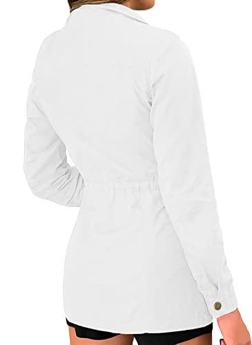 Merokeety Womens Fall Fashion Utility Cargo Jacket Casual Drawstring Waist Army Jacket With Pockets, White, M #TOP7