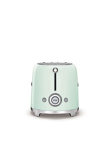 Image of Smeg Toaster, 2 Wide Slot, Original Italian Brand, Patented Smeg Pastel Green, Auto Center for Even Browning, Smart Crumb Tray Drawer, Multi-Use: Defrost, Reheat & Bagel, 6 Toast Level, 950W,TSF01PGEU