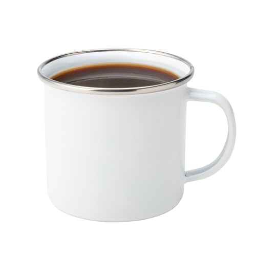 Utopia White Enamel Mug – 13.5oz / 380ml, Steel & Enamel Rustic Camp-Style Mug with Stainless Steel Rim – Oven & Dishwasher Safe, Retro Drinkware for Coffee, Cocktails & Snacks
