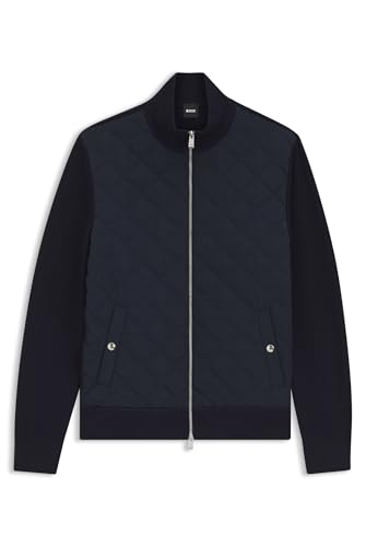 BOSS Hommes C-Ubon Veste en Maille de Laine avec Devant Matelassé Noir