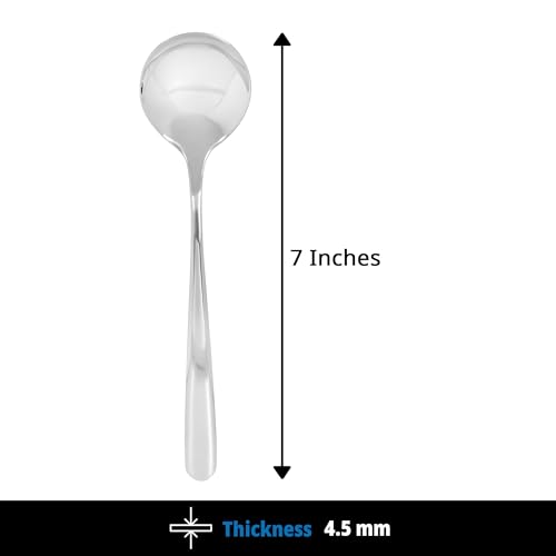 Image of Culinex 18 /8 Premium Stainless Steel 7 inch Small Soup Spoon Set of 6 | Dining Spoons for Soup, Curry & Dal | Silver Rustproof Tableware, Flatware Cutlery By thinKitchen