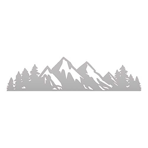 Image of Mountain Tree Forest Vinyl Decal for Car (Metallic Silver) (Set of 2) RV Camper Waterproof Small Mountain Car for Bumper Door Panel Car Decal Laptop Tuber Wall Window Phone Mug Decoration