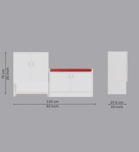 Image of SPECIALITY PANELS Shoe Rack with Cushioned Seating Bench | 2 Door Shoe Cabinet with Storage | Shoe Organizer for Entryway Home Living Room | Combo Set of 2 | DIY Assembly | White Finish