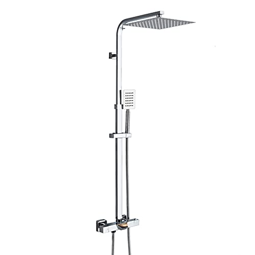 Colonne de douche thermostatique chromée avec cascade et ciel de pluie