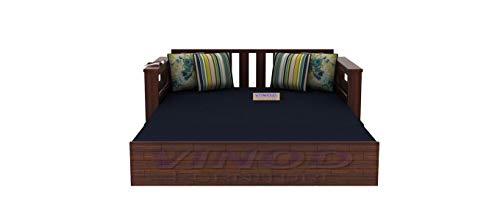 Image of Solid Sheesham Wood Sofa Cums Bed Wooden Bed Cum Sofa With Storage | Wood Sofa Set For Without Pillow With Cushions Home And Office Furniture Living Room| Walnut Finish, 3 Seater