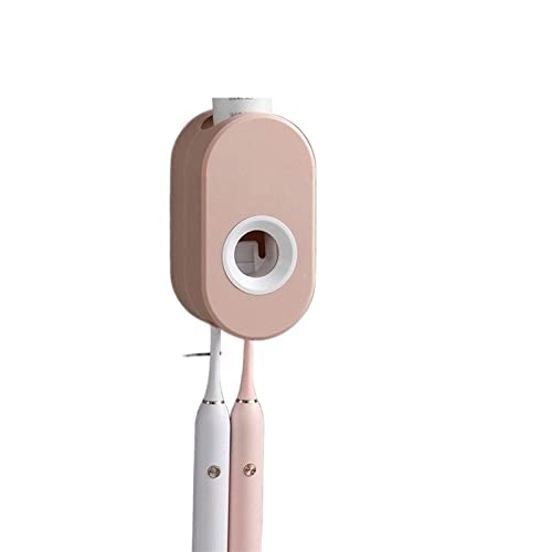 Porte-brosse à dents et presse-dentifrice automatique rose adhésif pour salle de bain