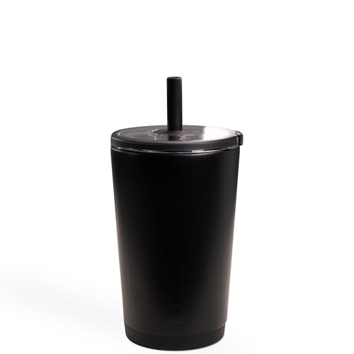 HydroJug Everyday Tumbler 14 oz – Ceramic-Lined Insulated Tumbler with Straw and Soft-Touch Lid, Cup Holder Friendly, Double-Wall Vacuum Insulation, Reusable Travel Cup – Black