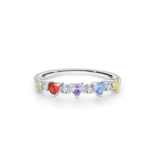 KnSam Anillo de boda de oro blanco auténtico de 9 K/14 K/18 K, elegante fila de corazón con zafiro azul de corazón, moissanit banda de boda Au 375/585/750 oro blanco, talla 47-65, Platino 950, Rubí