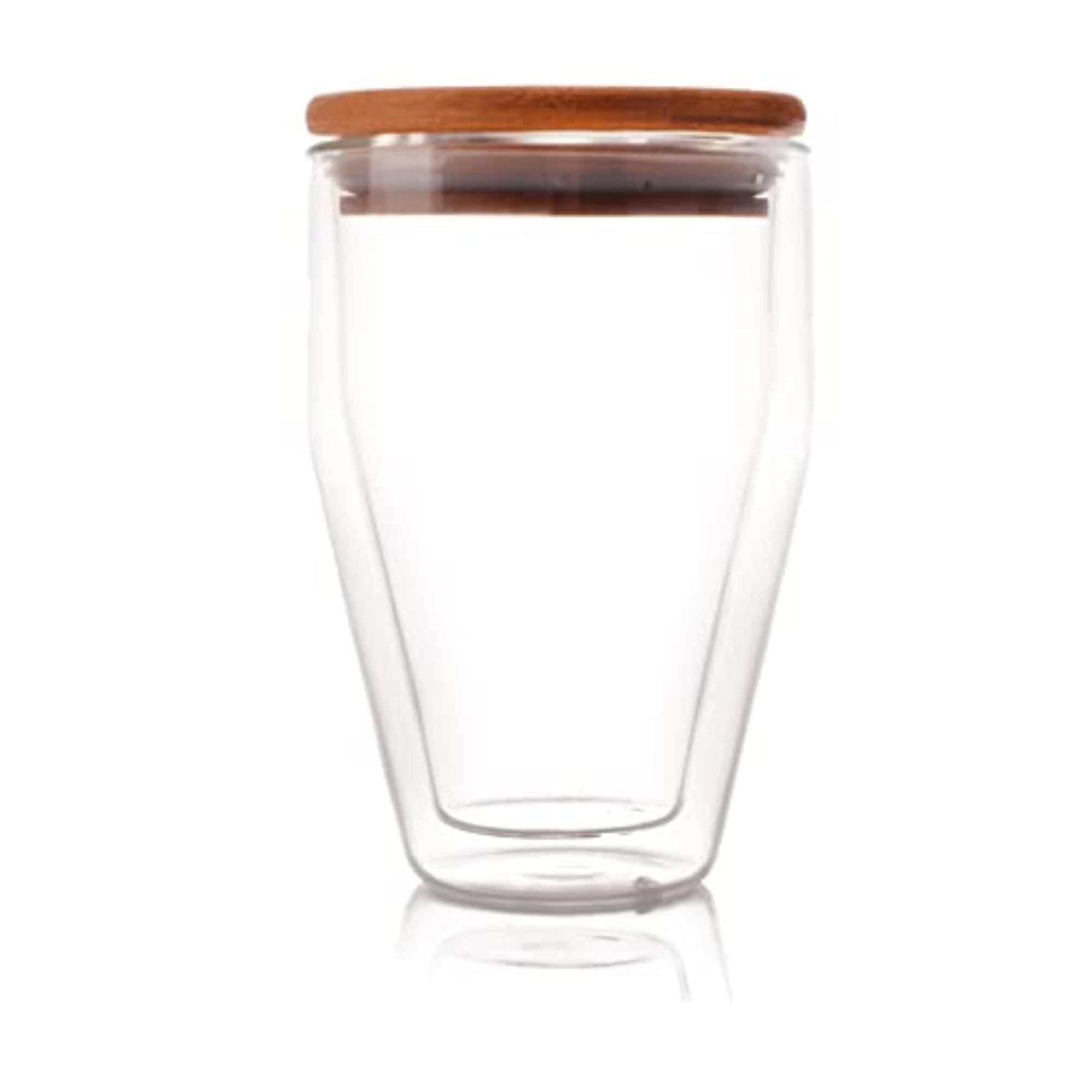 Borosilicate Double Wall Glass Coffee & Tea Cup Mug with Bamboo Lid
