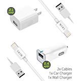 iPhone 8 Charger set, iPhone X / 8/8 Plus / 7 Plus / 7 / 6S / 6 Charger 5W – 2.1 Amp Power adapter Apple MFi Certified Lightning to USB Cable Kit by Ixir – (1 Wall Charger + 1 Cable + 2 Cables)