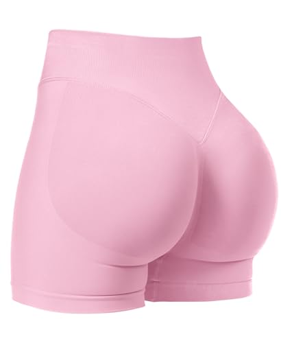 VOYJOY Women Workout Impact Shorts 2.5"/ 3.6"/ 4.5"/ 6" Scrunch Butt Lifting Gym Seamless Booty Biker Shorts Pink