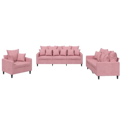 vidaXL Sofagarnitur 3-TLG., Sessel Couch mit Kissen, Sofa Wohnzimmersofa mit Armlehnen, Couchgarnitur Designsofa Sitzmöbel Polstermöbel, Rosa Samt