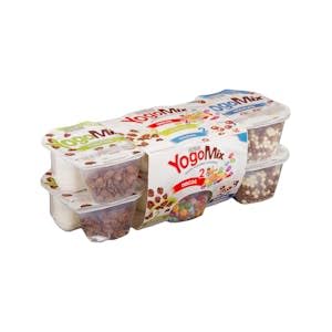 Yogur azucarado YogoMix Hacendado variado de copos maíz, bolitas y disquitos chocolateados 12 ud. x 150 g Pack 12