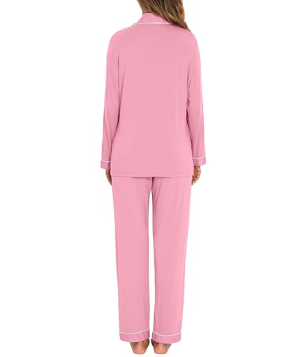 Image of Women's Pajama Sets Long Sleeve Sleepwear Button Up Shirt With Pajama Pants Soft Pjs Lounge Sets