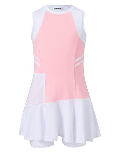 Girls Sleeveless Tennis Golf Sport Dress Outfit Athletic Pleated Skirt Sets with Built-in Shorts Pockets 3-12 Years