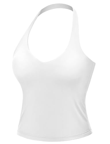 VOYJOY Women Halter Crop Top Padded V Neck Backless Sleeveless Workout Halter Tank Tops Going Out Yoga Gym Clothes - Main Image