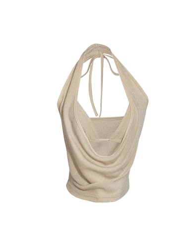 SweatyRocks Women's Glitter Draped Halter Tops Low Cut Going Out Top with Micro Crop 2 Piece Outfits