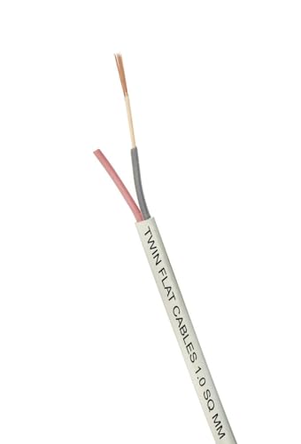 B-SAFE Twin Flat 1.0 Mm 2 Core Flexible Copper Wires & Cables With Double Layer PVC Insulation (White) (20 Meter / 65 Feet)