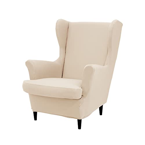 Highdi Housse de Fauteuil à Oreilles Extensible 2 Pièces Couverture de Fauteuil avec Housse de Coussin en T, Couleur Unie Housse de Fauteuil Antidérapante,...