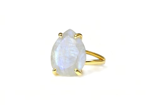 Bague bohème en pierre de lune et or 14k, le bijou poire idéal pour un style bohème chic au quotidien