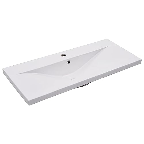 vidaXL Lavabo Encastrado Cerámica Decoración Baño Casa Interior Hogar Accesorios Fontanería Diseño Moderno Elegante Funcional Blanco 91x39.5x18.5cm