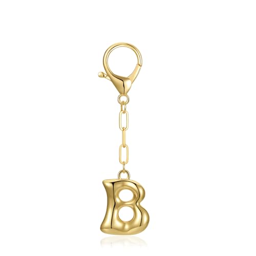 Ccuiicy Gold Bubble Initial Keychain for Women- Personalized Letter A-Z Keychain Gold Bag Charm, Keychains Accessory for Handbags Purse B