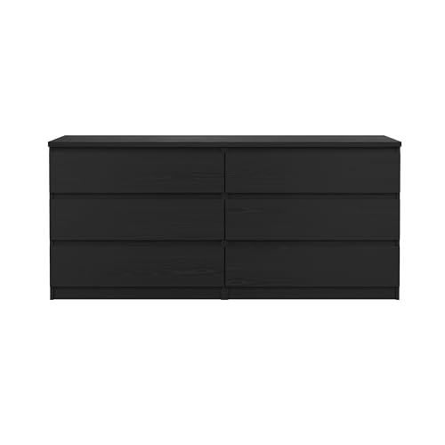 6 Drawer Double Dresser, Black Woodgrain