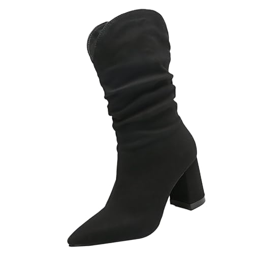 Bottes pour femme talon épais pour marcher sans douleur au bout rond