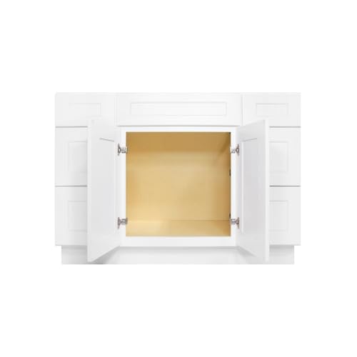 Image of Furinno Shaker Two Drawer Stack Bath Vanity Cabinet Without Top, Ready to Assemble, 21 D x 48 W x 34.5 H, White
