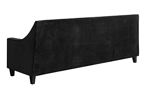 Iconic Home Camren Sofa Velvet Upholstered Swoop Arm Silver Nailhead Trim Espresso Finished Wood Legs Couch Modern Contemporary, Black #TOP3