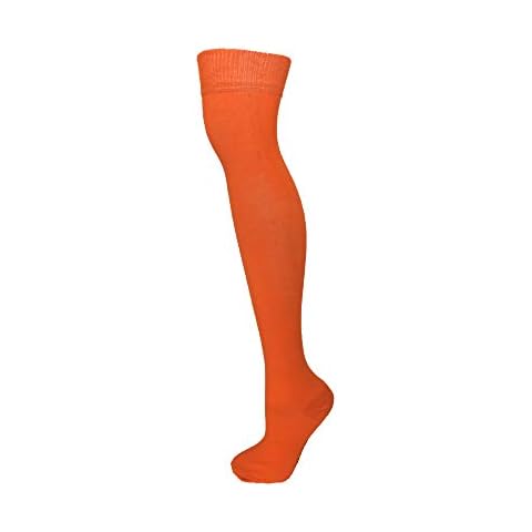 M MACAHEL Ladies Over The Knee Thigh High Plain Socks (orange) Cover
