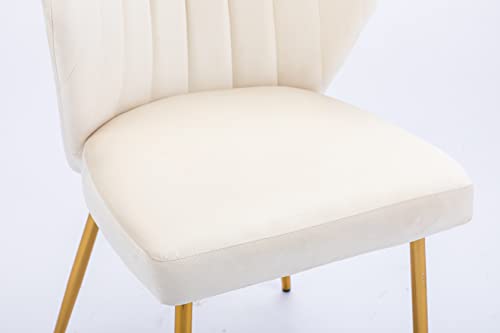 Zobido Set Of 2 Accent Chair Glam Velvet Dining Room Side Chair With Golden Metal Legs Tufted Back Accent Chair For Home Living Room/Bedroom/Beauty Room/Dining Room (White) #TOP6