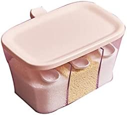 Spice boxs Transparent Kitchen Spice Jars,with Spoons,Color: Pink, Blue Size: 13.4cm*17.7cm*10cm,1 Pcs(Blue)