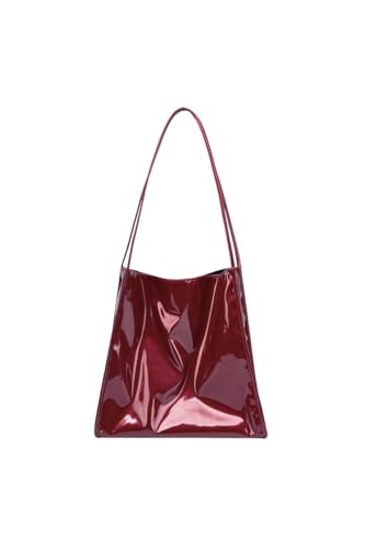 Ulisty Bolsa feminina de couro envernizado macia bolsa de ombro brilhante bolsa minimalista bolsa moderna, Borgonha