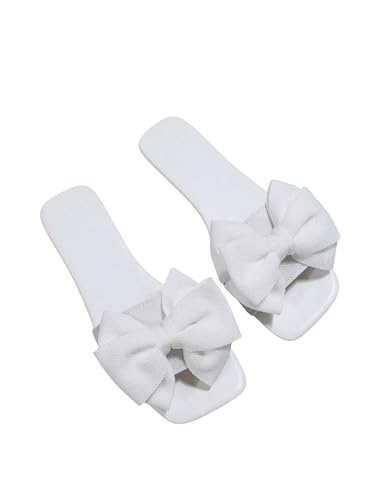 Gorglitter Women'S Bow Sandals Square Open Toe Slip On Dressy Summer Sandals Solid White 8 thumb #1