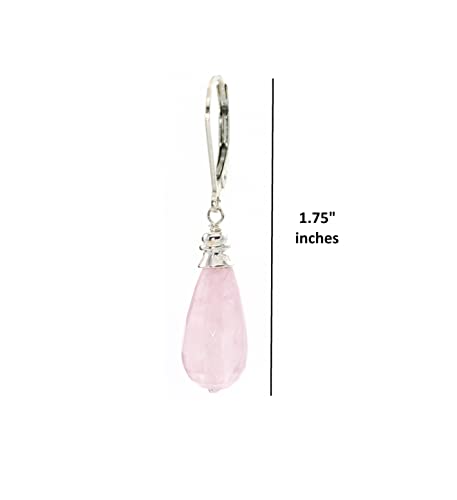 Sterling Silver Cap And Leverback Earrings Made With Faceted Rose Quartz Teardrops #TOP1