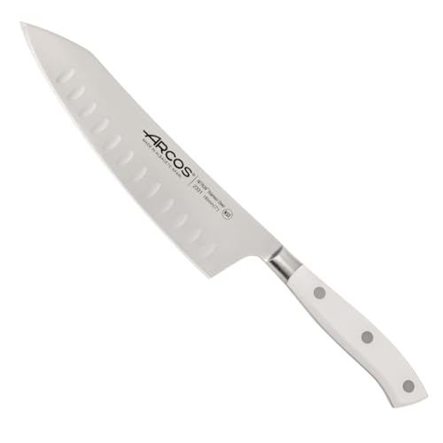 Arcos Serie Riviera Blanc - Rocking Santoku Messer - Klinge aus geschmiedetem Nitrum-Edelstahl 180 mm - Griff aus Polyoxymethylen (POM) Farbe Weiß