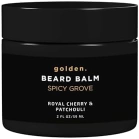 Golden Grooming Beard Balm | Unique Masculine Scent | Shea Butter for Beard Growth | Tames, Moisturizes & Styles – Spicy Grove, 2oz