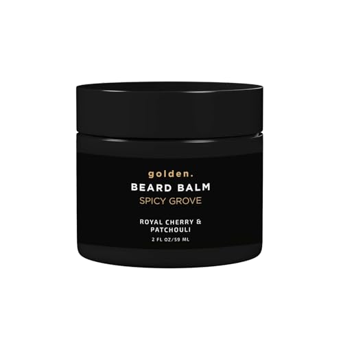 Golden Grooming Beard Balm | Unique Masculine Scent | Shea Butter for Beard Growth | Tames, Moisturizes & Styles – Spicy Grove, 2oz