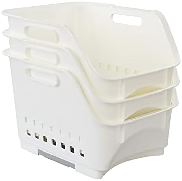 Tyminin 3 Packs Plastic Stacking Storage Baskets, Kitchen Vegetable and Fruit Rack Bin, White