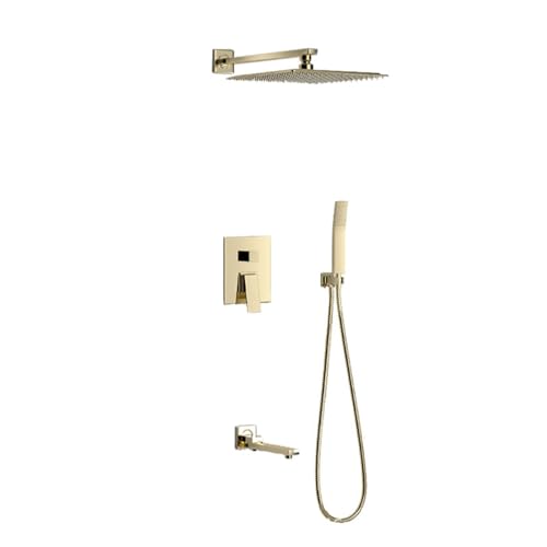 Mitigeur de douche mural encastré doré avec bec bain pivotant à 180° MOCHAMIK